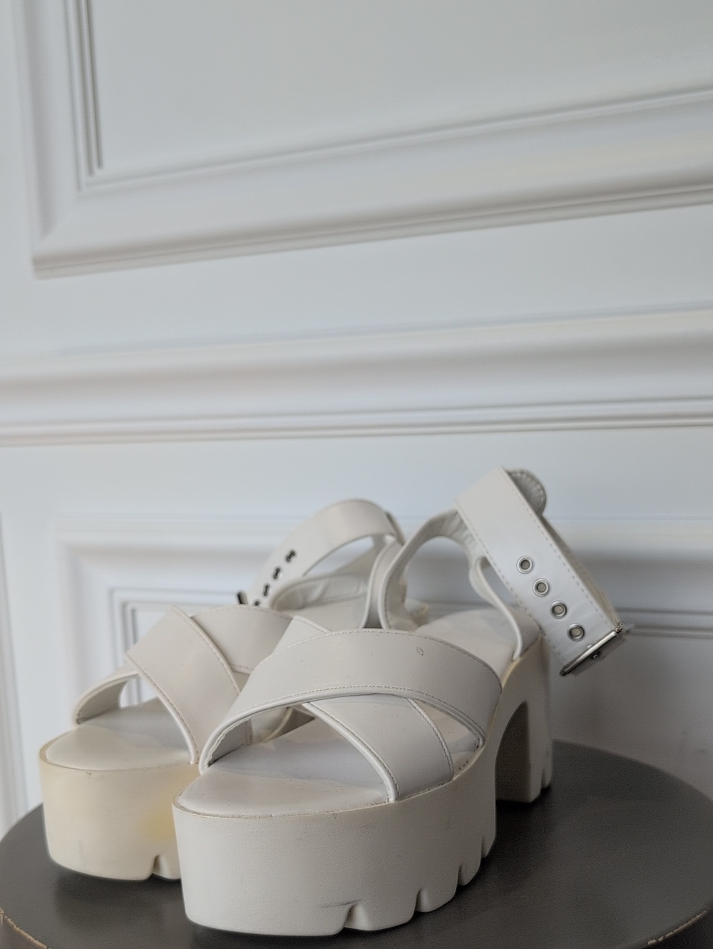 Platform Block Heel Sandals in White